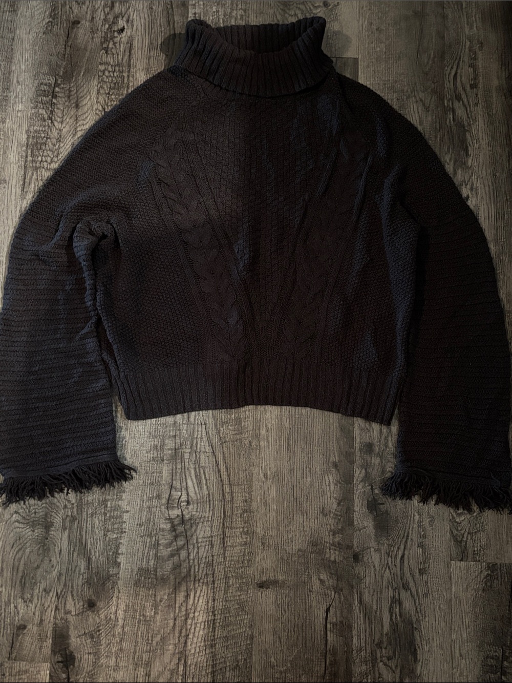 JACHS Girlfriend Cable-Knit Turtleneck Sweater - Black - Size Medium